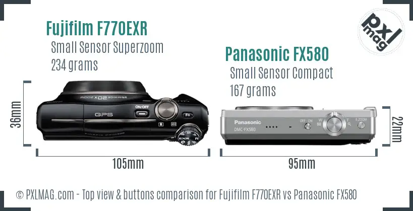 Fujifilm F770EXR vs Panasonic FX580 top view buttons comparison