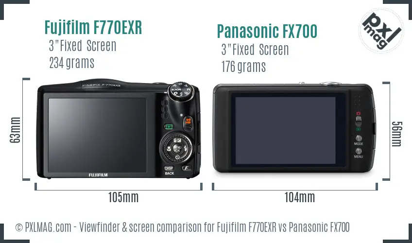 Fujifilm F770EXR vs Panasonic FX700 Screen and Viewfinder comparison