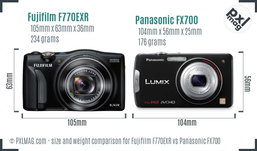 Fujifilm F770EXR vs Panasonic FX700 size comparison
