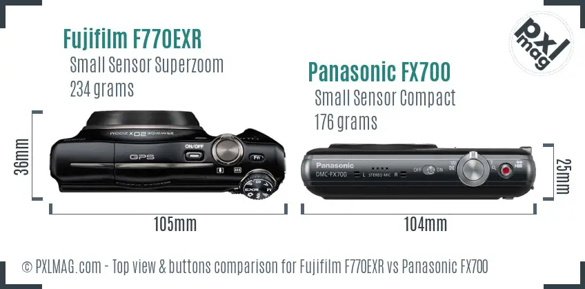 Fujifilm F770EXR vs Panasonic FX700 top view buttons comparison