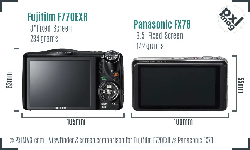 Fujifilm F770EXR vs Panasonic FX78 Screen and Viewfinder comparison