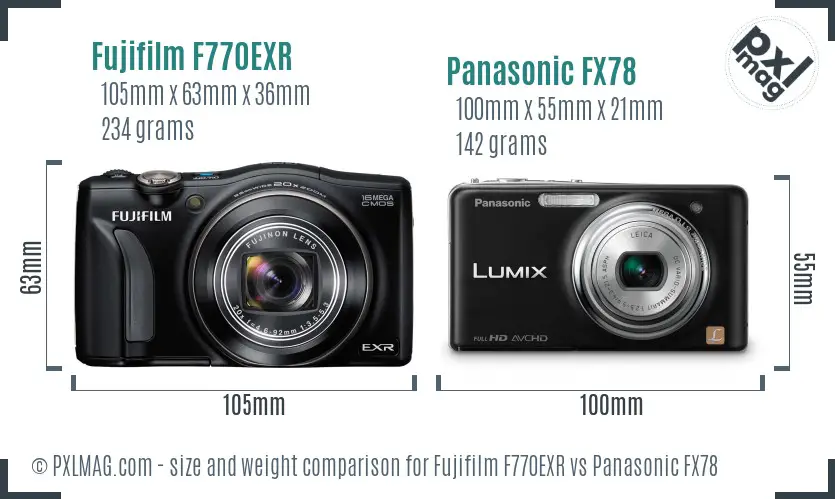 Fujifilm F770EXR vs Panasonic FX78 size comparison