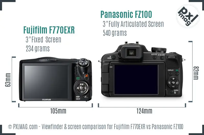 Fujifilm F770EXR vs Panasonic FZ100 Screen and Viewfinder comparison