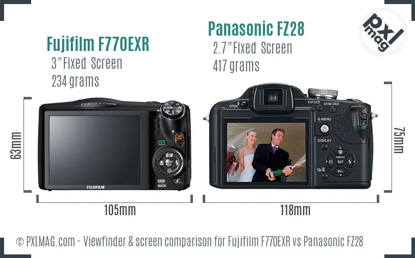 Fujifilm F770EXR vs Panasonic FZ28 Screen and Viewfinder comparison