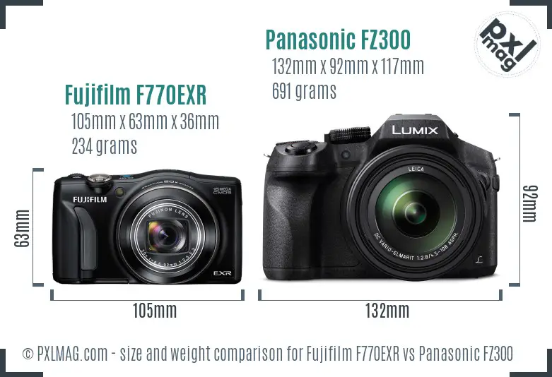 Fujifilm F770EXR vs Panasonic FZ300 size comparison