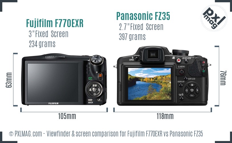 Fujifilm F770EXR vs Panasonic FZ35 Screen and Viewfinder comparison