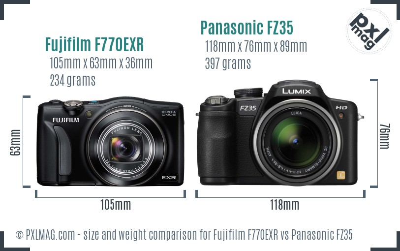 Fujifilm F770EXR vs Panasonic FZ35 size comparison Fujifilm F770EXR vs Panasonic FZ35 size comparison