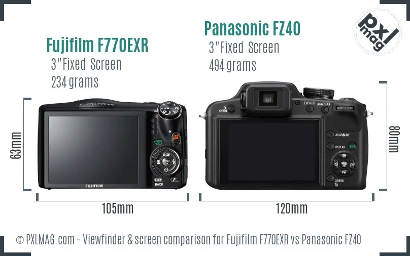 Fujifilm F770EXR vs Panasonic FZ40 Screen and Viewfinder comparison