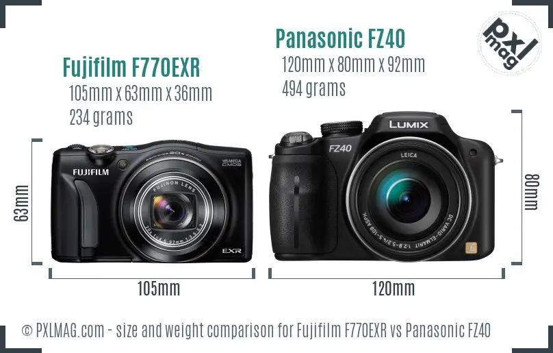 Fujifilm F770EXR vs Panasonic FZ40 size comparison