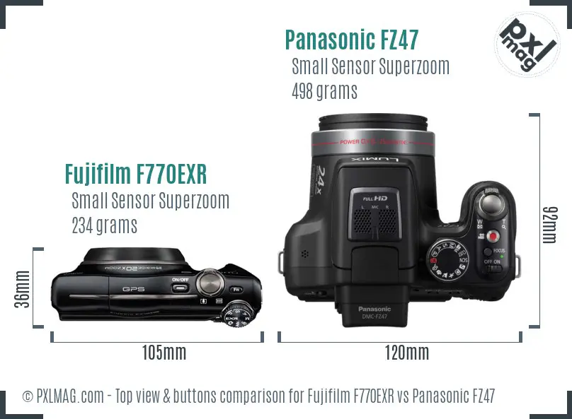 Fujifilm F770EXR vs Panasonic FZ47 top view buttons comparison