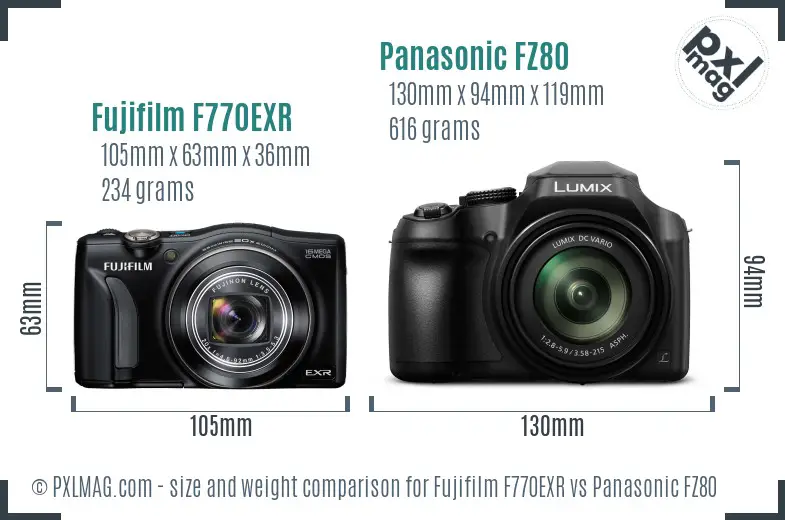Fujifilm F770EXR vs Panasonic FZ80 size comparison Fujifilm F770EXR vs Panasonic FZ80 size comparison