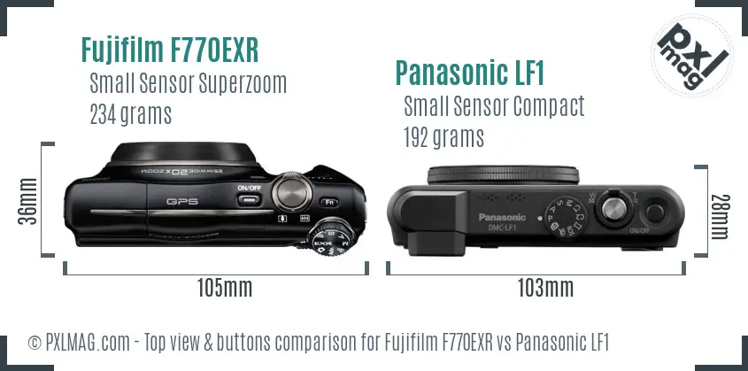 Fujifilm F770EXR vs Panasonic LF1 top view buttons comparison