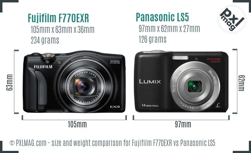 Fujifilm F770EXR vs Panasonic LS5 size comparison