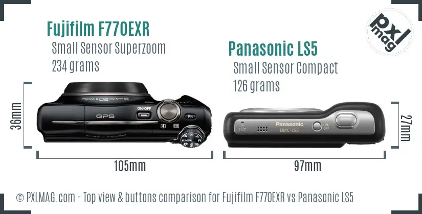 Fujifilm F770EXR vs Panasonic LS5 top view buttons comparison