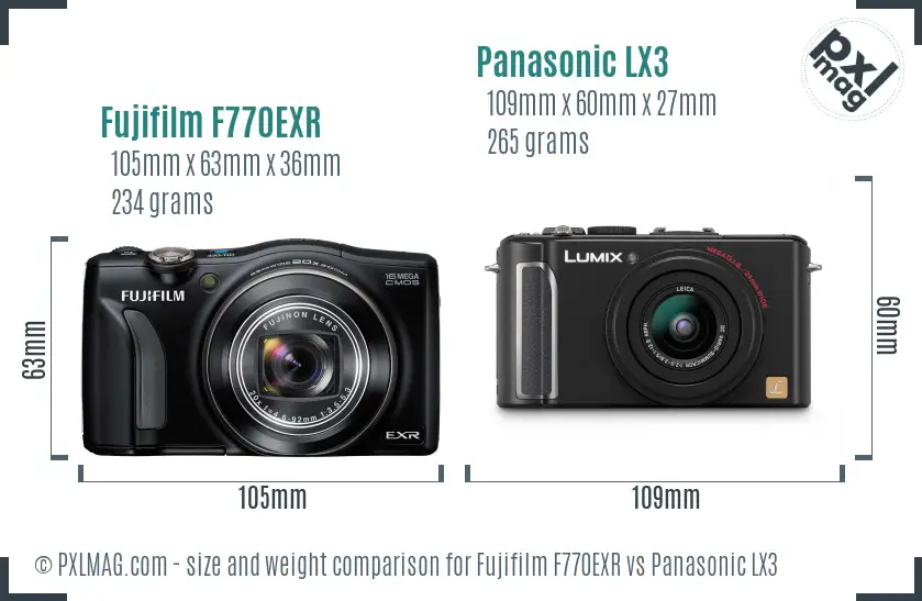 Fujifilm F770EXR vs Panasonic LX3 size comparison