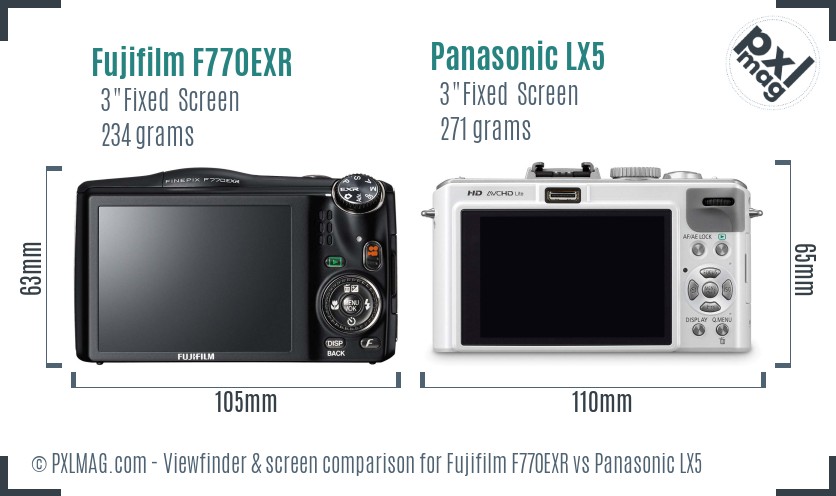 Fujifilm F770EXR vs Panasonic LX5 Screen and Viewfinder comparison