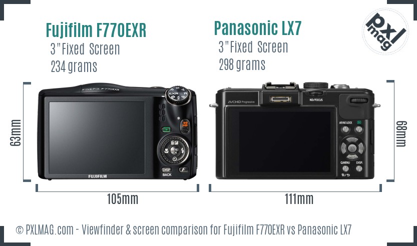 Fujifilm F770EXR vs Panasonic LX7 Screen and Viewfinder comparison