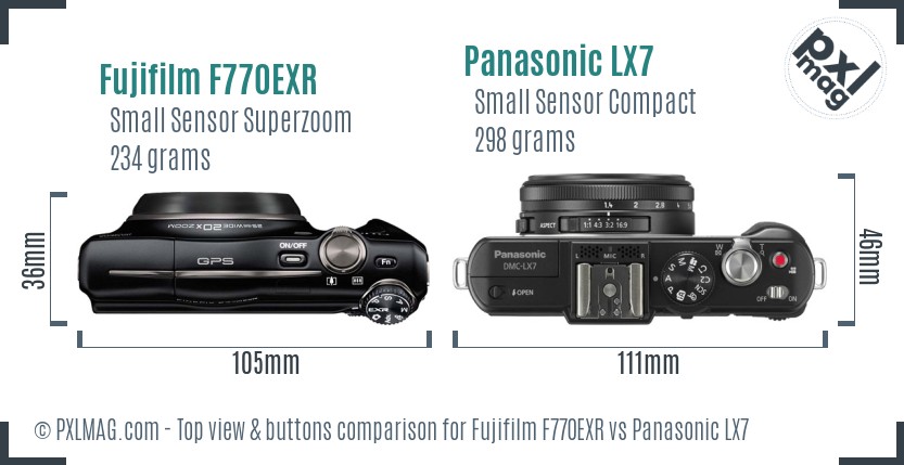 Fujifilm F770EXR vs Panasonic LX7 top view buttons comparison