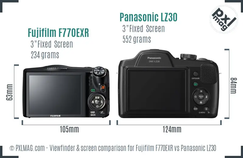 Fujifilm F770EXR vs Panasonic LZ30 Screen and Viewfinder comparison