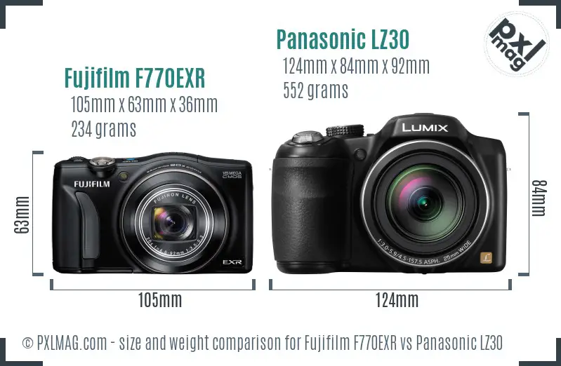 Fujifilm F770EXR vs Panasonic LZ30 size comparison