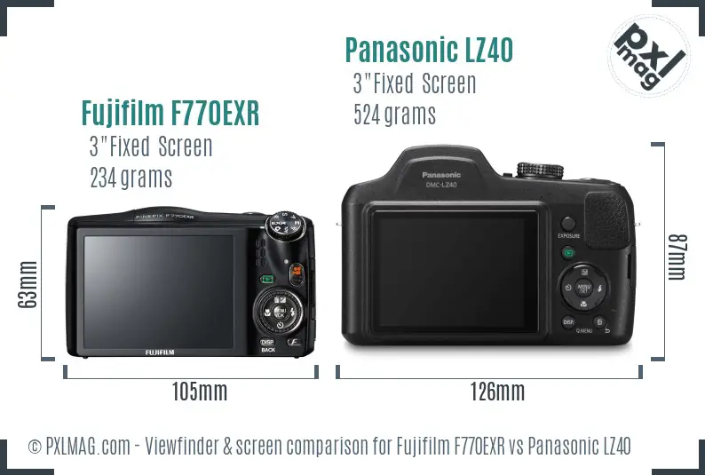 Fujifilm F770EXR vs Panasonic LZ40 Screen and Viewfinder comparison