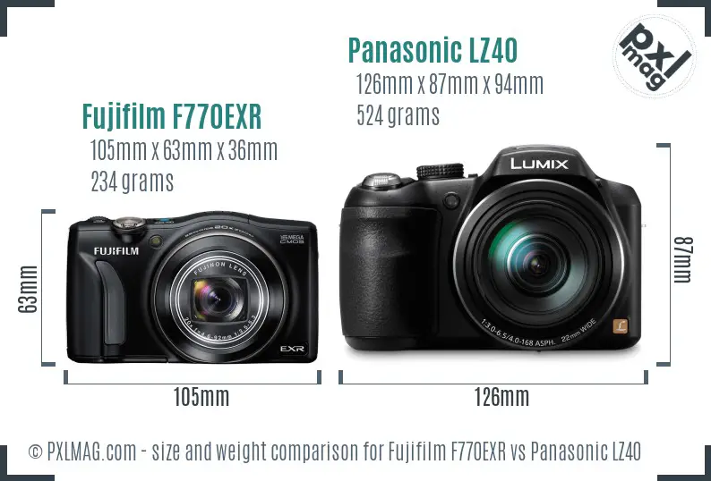 Fujifilm F770EXR vs Panasonic LZ40 size comparison