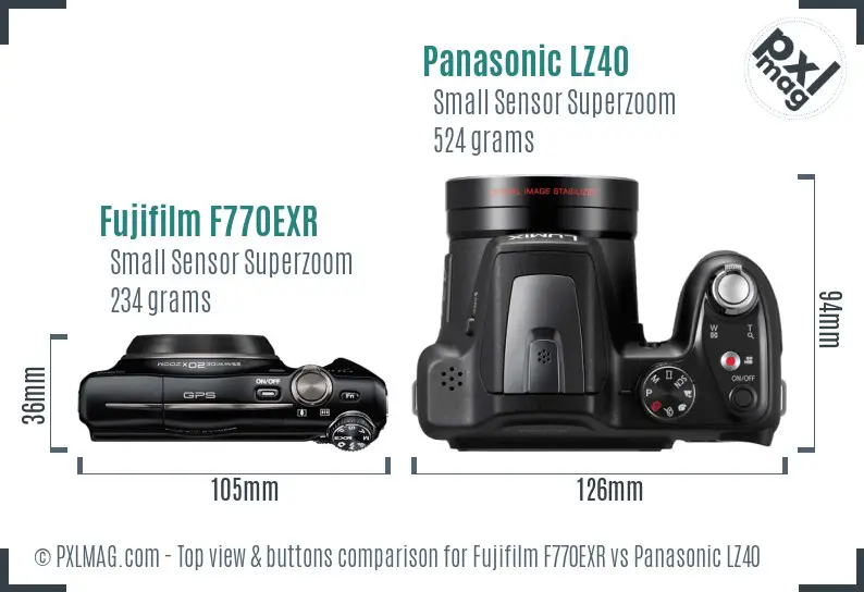 Fujifilm F770EXR vs Panasonic LZ40 top view buttons comparison