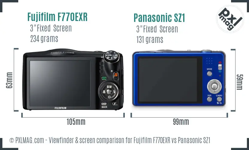 Fujifilm F770EXR vs Panasonic SZ1 Screen and Viewfinder comparison