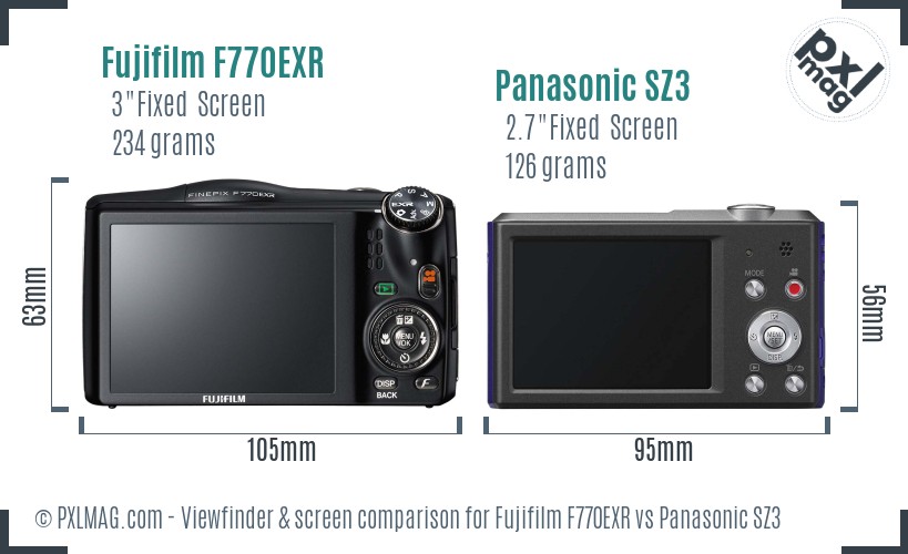 Fujifilm F770EXR vs Panasonic SZ3 Screen and Viewfinder comparison