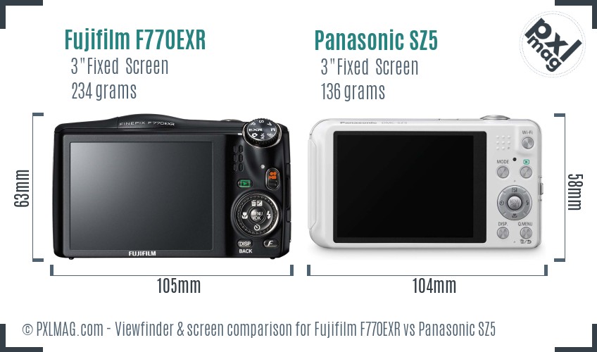 Fujifilm F770EXR vs Panasonic SZ5 Screen and Viewfinder comparison