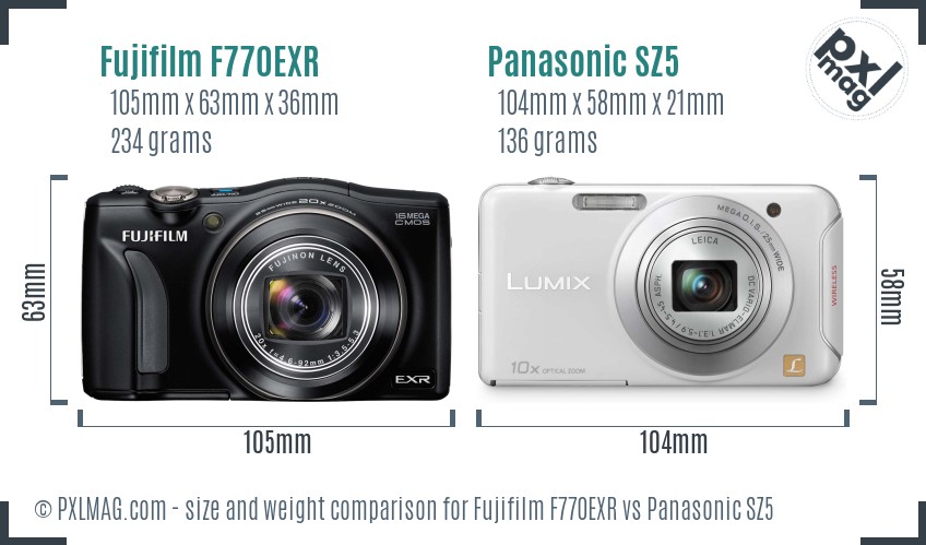 Fujifilm F770EXR vs Panasonic SZ5 size comparison Fujifilm F770EXR vs Panasonic SZ5 size comparison