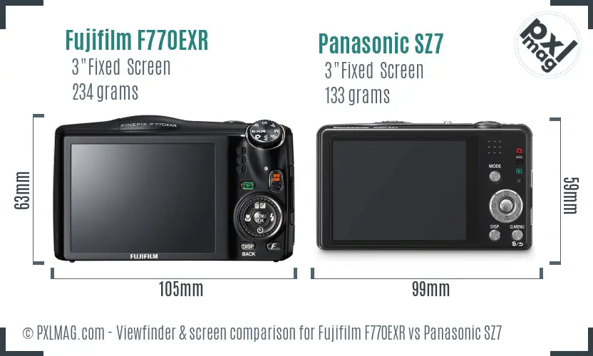 Fujifilm F770EXR vs Panasonic SZ7 Screen and Viewfinder comparison