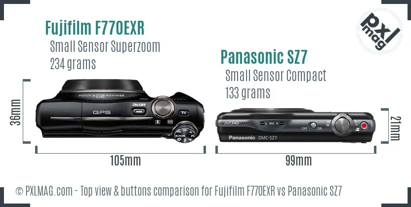 Fujifilm F770EXR vs Panasonic SZ7 top view buttons comparison