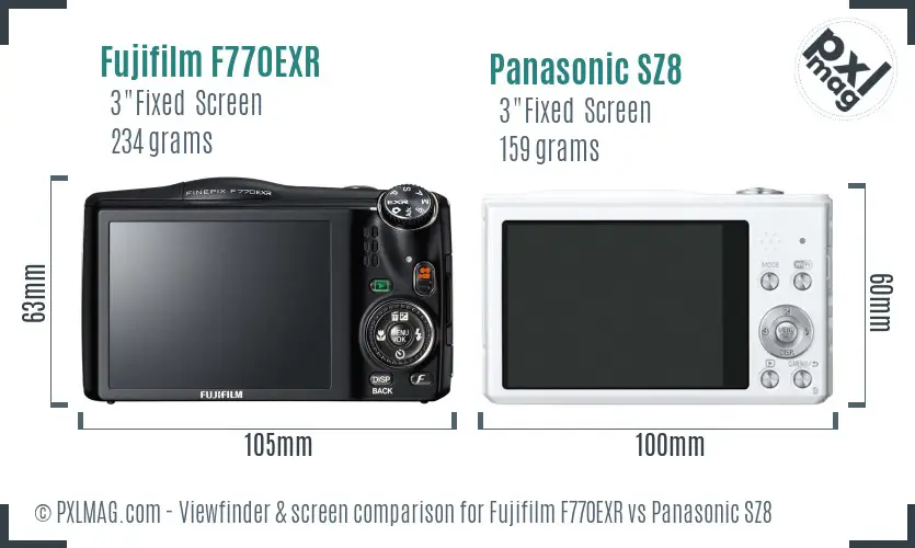 Fujifilm F770EXR vs Panasonic SZ8 Screen and Viewfinder comparison