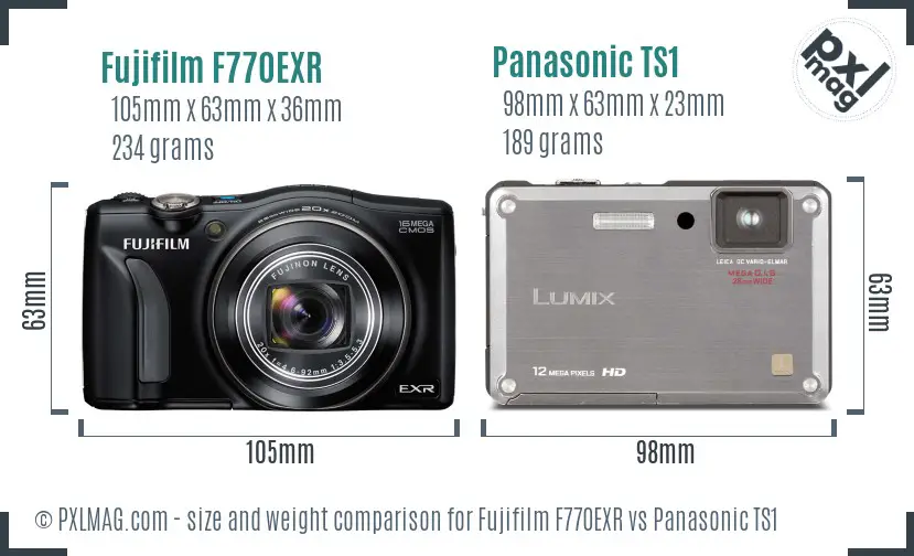 Fujifilm F770EXR vs Panasonic TS1 size comparison