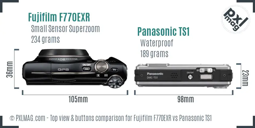 Fujifilm F770EXR vs Panasonic TS1 top view buttons comparison