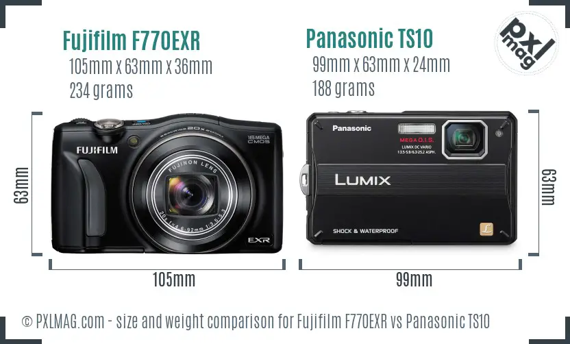 Fujifilm F770EXR vs Panasonic TS10 size comparison Fujifilm F770EXR vs Panasonic TS10 size comparison