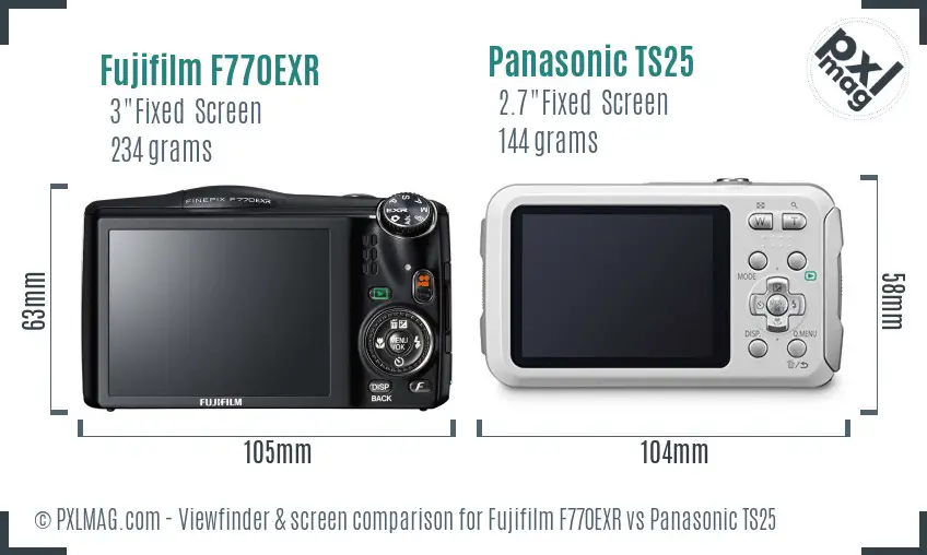 Fujifilm F770EXR vs Panasonic TS25 Screen and Viewfinder comparison