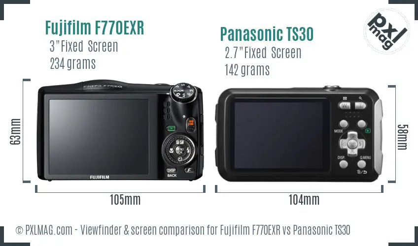 Fujifilm F770EXR vs Panasonic TS30 Screen and Viewfinder comparison