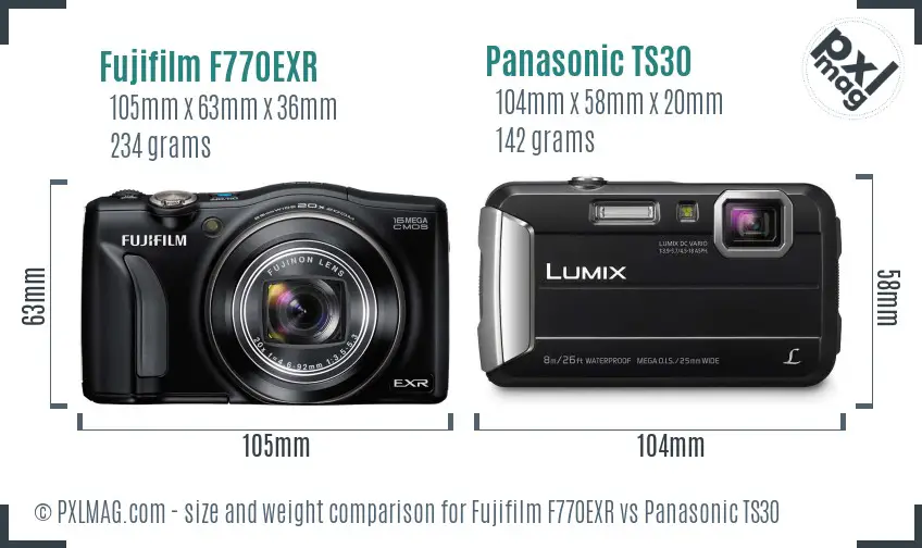 Fujifilm F770EXR vs Panasonic TS30 size comparison