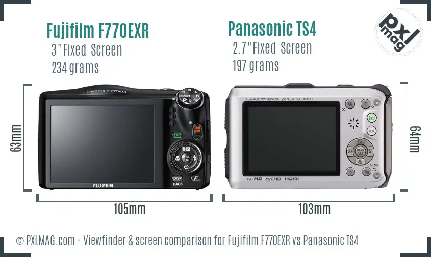 Fujifilm F770EXR vs Panasonic TS4 Screen and Viewfinder comparison
