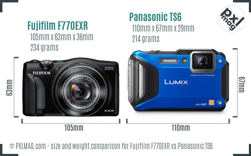 Fujifilm F770EXR vs Panasonic TS6 size comparison Fujifilm F770EXR vs Panasonic TS6 size comparison