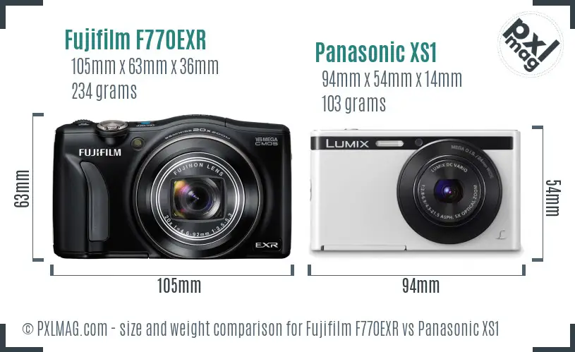 Fujifilm F770EXR vs Panasonic XS1 size comparison