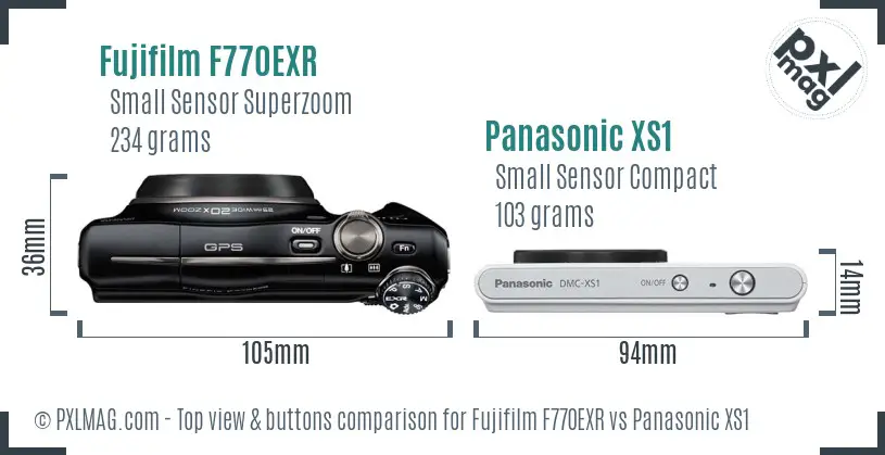 Fujifilm F770EXR vs Panasonic XS1 top view buttons comparison