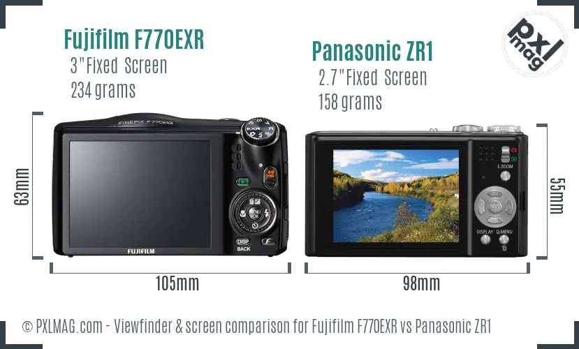 Fujifilm F770EXR vs Panasonic ZR1 Screen and Viewfinder comparison