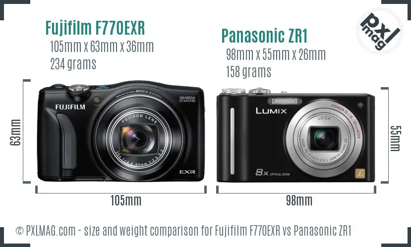 Fujifilm F770EXR vs Panasonic ZR1 size comparison