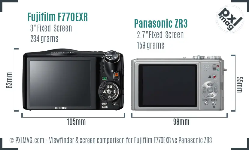 Fujifilm F770EXR vs Panasonic ZR3 Screen and Viewfinder comparison