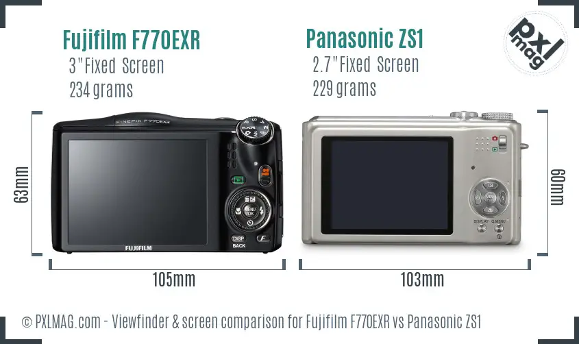 Fujifilm F770EXR vs Panasonic ZS1 Screen and Viewfinder comparison