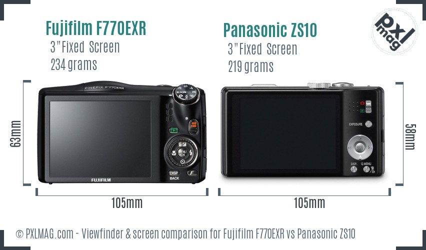 Fujifilm F770EXR vs Panasonic ZS10 Screen and Viewfinder comparison