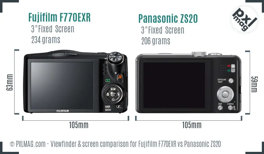 Fujifilm F770EXR vs Panasonic ZS20 Screen and Viewfinder comparison
